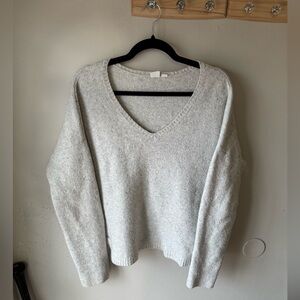 Gap Gray Wool Alpaca Blend V-Neck Sweater Heathered Knit Size M